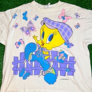 SOLD 1996 Warner Bros Flower Butterfly Tweety Bird AOP Shirt